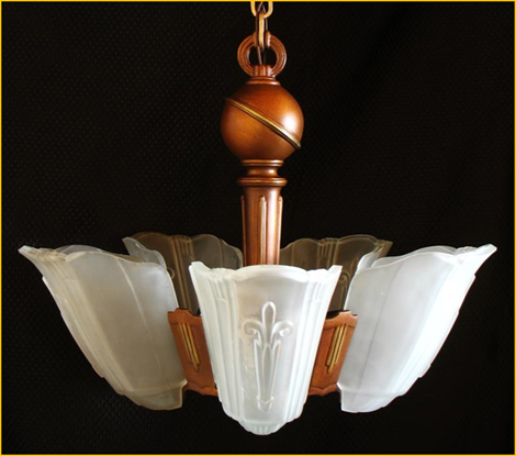 Title: Antique Lighting Louisiana - Description: Five light slip shade chandelier from Harris House Antique Lighting shipped to Louisiana USA