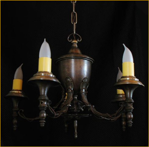 Title: Victorian/Edwardian Chandelier - Description: Five light candle style chandelier, early 1900s, showroom near Victoria BC