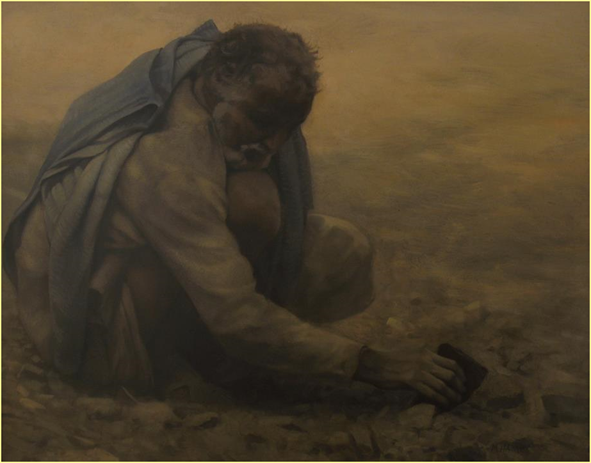 Title: Annapolis Royal Artists - Michael Hames - Description: Garbage Gleaner by Michael Hames - portrait of a typical Indian labourer, oil on canvas.