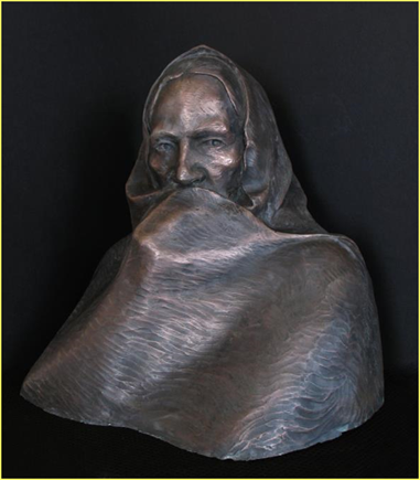 Title: Annapolis Royal Sculpture - Description: The Labour Market by Michael Hames, Indian woman, cast forton