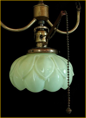 Title: Antique Light Pendant - Description: Flower form vaseline glass and brass Victorian entry antique light fixture, circa 1910.