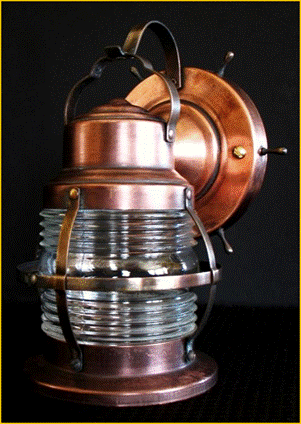 Title: Porch Light with Ship Wheel - Description: Copper wall mount nautical theme porch light circa 1930s